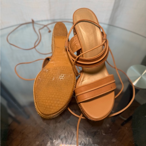 Stuart Weitzman Tan Leather Wedge Sandals - Picture 2 of 3